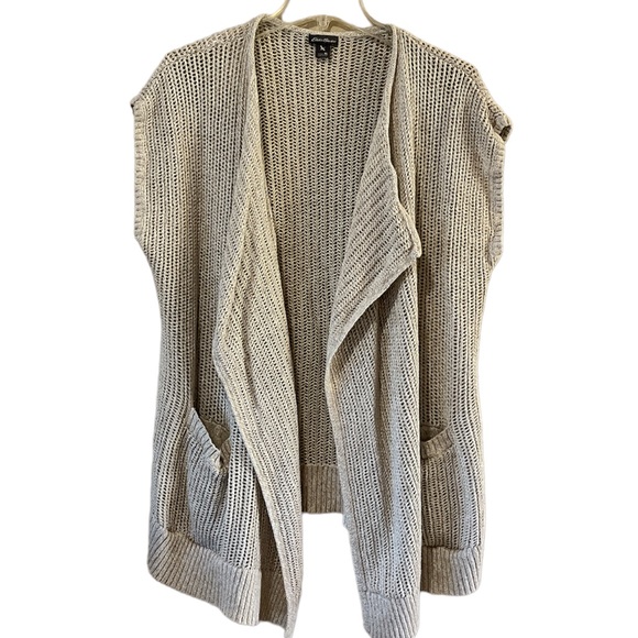 Eddie Bauer Sweaters - Eddie Bauer open front knit sleeveless vest tan color with front pockets size XL